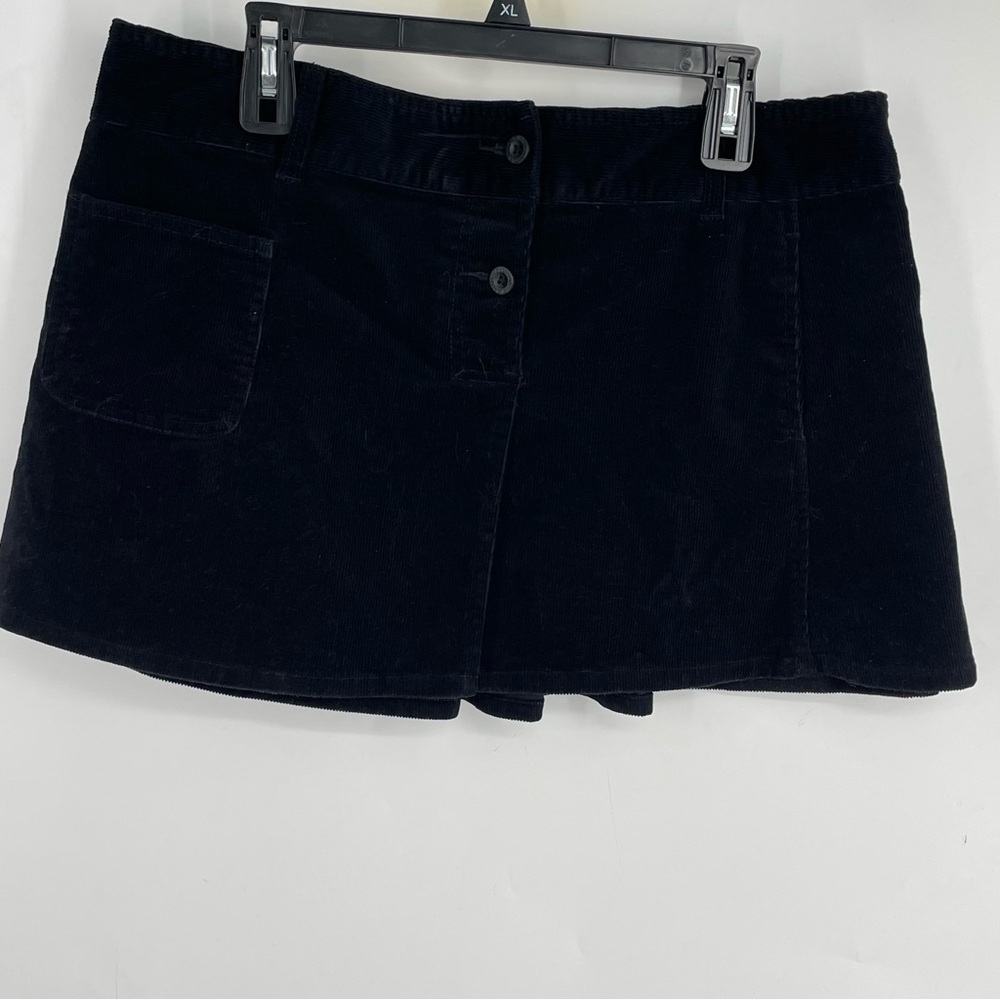 Vintage Y2K 2003 Old Navy Plus Size 14 Black Corduroy Pleated Mini Skirt Preppy